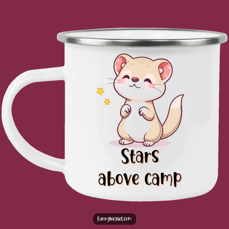 Funny Star-Tossing Weasel Camping Mug: Adventure with Humorous Magic