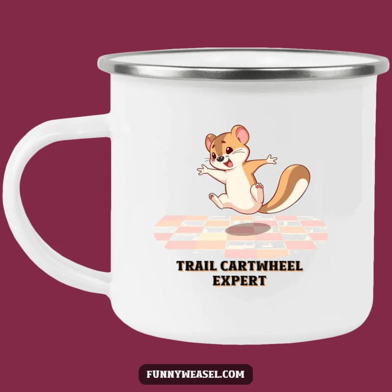 Funny Weasel Cartwheel Camping Mug: Adventure Laughs Gift Cup