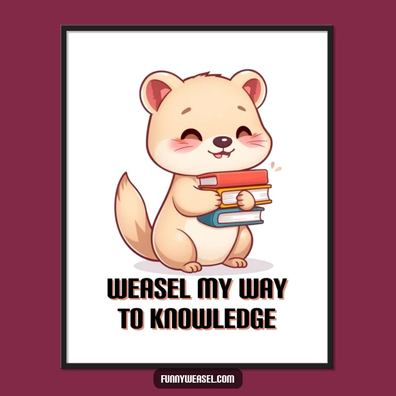 Funny Free Printable Wall Art: Weasel Bookworm Decor, Downloadable Humorous Gift