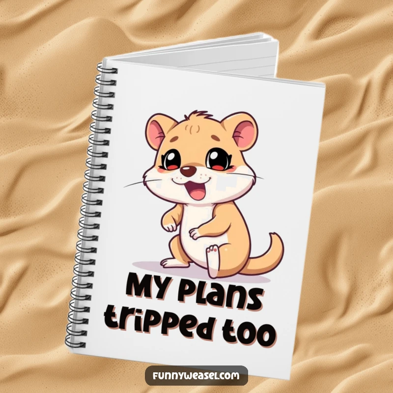 Funny Weasel Notebook with a goofy weasel tripping over its feet, perfect for jotting down thoughts with comedic inspiration.
